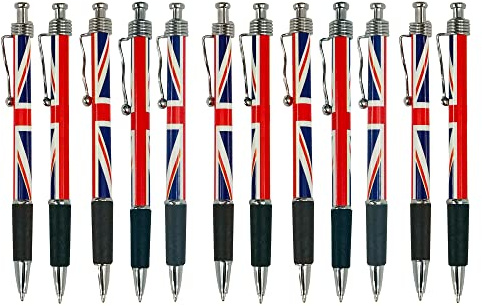 Ensemble De 12 Stylos À Bille Rétractables Avec Drapeau Patriotique Du Royaume-Uni : Un Cadeau Souvenir De Collection Pour Les Fournitures De Bureau Et La Décoration De Fête