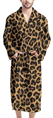Coloranimal Accappatoio da bagno a maniche lunghe da uomo regolare cravatta vestaglia Spa asciugamano accappatoio con grande tasca, Marrone leopardato., Taglia unica