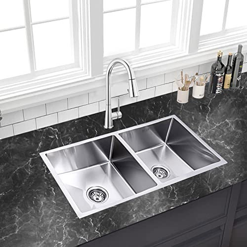 Lendo Online Fregadero doble para cocina 870x440x200mm acero inoxidable - Acero inoxidable - Lavabo con sistema de drenaje de agua - Fregadero + ganchos de montaje