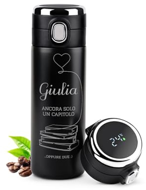 Maverton Thermos tè caffè 400 ml - borraccia incisione personalizzata in acciaio inox - coperchio ermetico one-touch con indicatore di temperatura display led - per donna - love book
