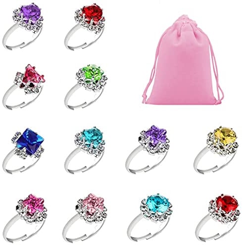 TMRBBesty Mädchen Ringe,Kinderringe Mädchen,Prinzessin Schmuck,Kinderringe Prinzessin Set,Einstellbare Ringe für mädchen,Mit 1 rosa aufbewahrungstasche, pretend play und dress up,12pcs