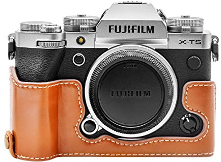 Rieibi Fuji XT5 Hülle – Hochwertige Halbtasche aus PU-Leder für Fujifilm X-T5 Digitalkamera – Körperschutzhülle für Fuji XT5 X-T5, braun, Kosmetikkoffer