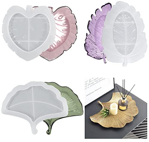 Weigudoc Moule à Plateau en Silicone, 3 Pcs DIY Résine Époxy Moules en Forme de Feuille, Moule de Coulée Epoxy Plateaux De Rangement Ginkgo pour Bijoux Fruits Artisanat Décorations Maison