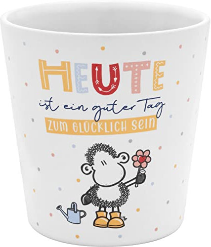 Sheepworld Blumentopf mit Motiv Heute | Blumenübertopf aus Steinzeug, Höhe 10,5 cm, mit Spruch und Geschenk-Banderole | Geschenk Blumen, Geburtstag | 48192