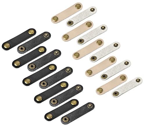 sourcing map Pack of 20 Leather Cable Straps Cord Organizer Cable Ties Portable Cable Management for USB Cable, Headphone Wire, Black/Golden