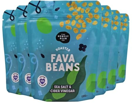 The Honest Bean Co Roasted Fava Beans, Salt & Vinegar, 120 g (6-Pack) | Sea Salt & Cider Vinegar, High Protein Vegan Snack, Low in Saturated Fat, Sustainable, Nutritious, High Fibre