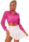 Allegra K Sheer Button Up Shirts for Women See Through Mesh Long Sleeve Shirt Tops Hot Pink L