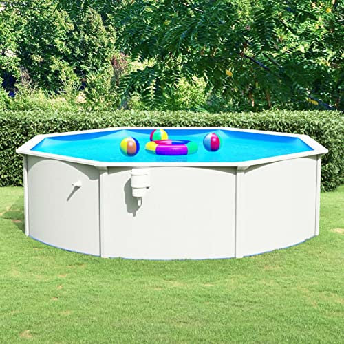 LAPOOH Pool mit Stahlwand, Pool Stahlwand, Swimmingpool, Gartenpool Komplettset, Pool Garten, Aufstellpool, Schwimmbad, Rund 460x120 cm Weiß