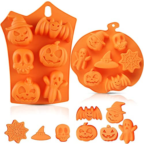 Halloween Kürbis Silikon Backform, Silikon Geister Kürbis Kuchenform, Schädel Ghost Shape Silikonform, Halloween-Geist-Kürbis-Form, Silikonform für Kürbis, Hexe, Geist, Totenkopf, 2 Stück