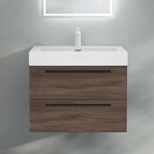 Mai & Mai Badmöbel-Set Waschbeckenunterschrank 73x48x60cm Eiche Stirling | Waschtisch mit Unterschrank inkl. Mineralguss-Waschbecken, Quadratto