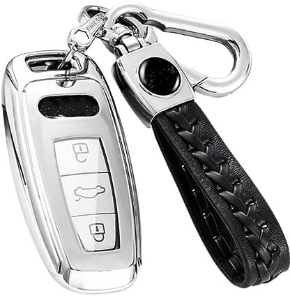 Z.MYUKI 【5 Farben】 A8 4N Schlüsselhülle mit Schlüsselanhänger für Audi A8 D5 2017-2026 Zubehör Key Cover (Silber)