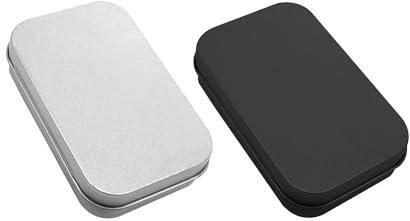 MEMOFYND 2 Stück Leere Aufbewahrungsbox Aus Metall Mit Klappschale , Kleine Aufbewahrungsdosen , Mini Einteilige Eisenkiste , Rechteckige Weißblechbox Für Seifenbonbons Spielkarte (silber , Schwarz)