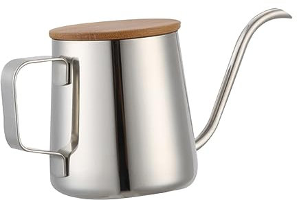 BESTonZON 2stücke Kaffeekanne Aus Edelstahl Mit Holzdeckel Handgefertigte Rostfreie Kaffeekanne Mit Feiner Ausgusstülle Für Präzises Ausgießen Für Zuhause