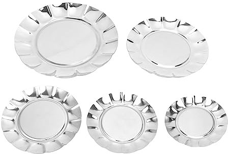 LKPOMI Stainless Steel Plates Set of 5, Round Serving Food Trays Spit Bone Dishes for Snack Salad Dessert,13cm 15cm 16.5cm 20cm 25cm, Housewarming Christmas Gifts