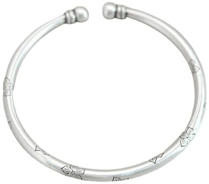 StarGems® Eröffnung gemeißelte Birnenblüte handgefertigt 999 Sterling Silber Armreif Manschettenarmband für Frauen Cb0030