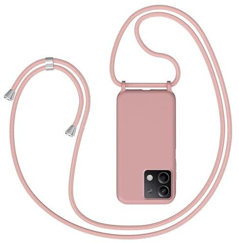Coqinen Handyband für Xiaomi Redmi Note 13 5G Hülle mit Band, Necklace Silikon Handyhülle mit Kordel zum Umhängen Handy Schutzhülle mit Kette, Rosa