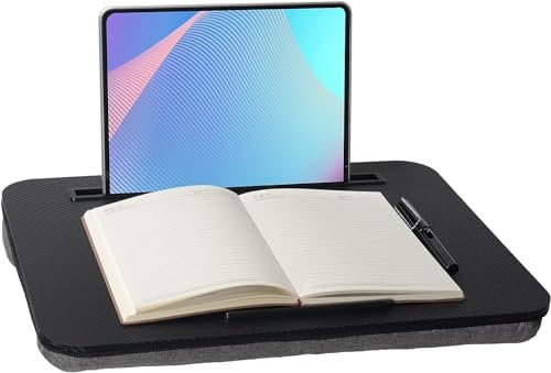 Baoee Lap Desk Black, Portable Laptop Desk Fits Up to 16 Laptops, with Tablet Slot, Built-in Cushion, Great for Home & Office,Lap Desk with Cushion