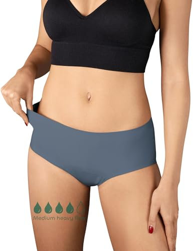 BeMee Daytime Seamless Hipster, Nahtloser, hauchdünner Perioden-Slip, Menstruations-Unterwäsche, auslaufsicher bei mittlerer bis starker Blutung für Mädchen und Teenager, grau, Größe S
