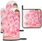 Rose Ofenhandschuhe und Topflappen-Set, 3-teilig, wasserdicht, hitzebeständig, Küchenhandschuhe zum Kochen, Backen und Grillen