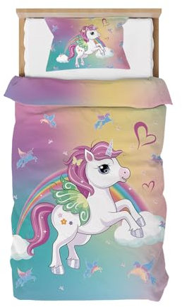 DJDEA Kinderbettwäsche 100x135 cm Weich Mikrofaser 2-teiliges Bettwäsche Mädchen Atmungsaktiv Bedrucktes Bettwäsche Einhorn mit Kissenbezug 40x60cm