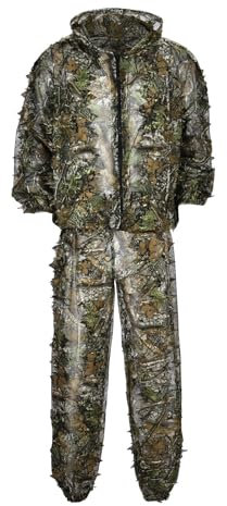 RUMAOZIA 3D Ghillie Tarnanzug，4 Stück Set Tactics Jagdbekleidung Camouflage-Oberteil, Camouflage-Hut, Camouflage-Hose，Camouflage Gürtel für Jagd Camping Scharfschützenanzug