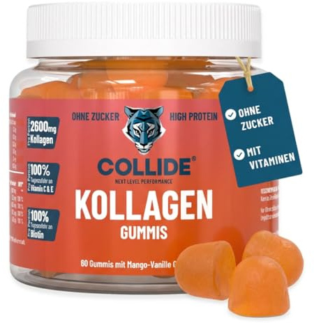 COLLIDE Kollagen Gummies Mango-Vanille - 60 Stück - Zuckerfrei - Fruchtgummis mit Rinderkollagen & Vitamin C, E, Biotin & Folsäure