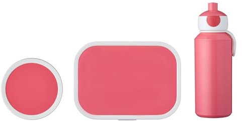 Mepal - Lunch-Set Campus - Lunchset für Kinder mit Pop-Up Trinkflasche, Lunch Box & Fruchtbox - Pausen-Set für die Schule oder Unterwegs - Spülmaschinenfest & BPA-frei - pink