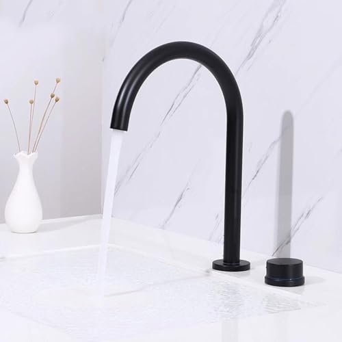 BiaoTeng Mischbatterie Bad Waschbecken 2 Loch Heiß und Kalt messing G1/2 Anschluss Split Typ Badarmatur Waschbecken Wasserhahn Bad 2er Set Schwarz
