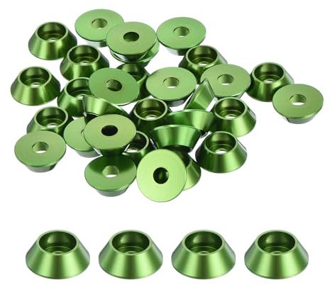 sourcing map M3 Cone Cup Washers,Anodized Aluminum Gaskets Cup Head Washer Gasket for Screw RC/FPV/PC/Drone/Mechanical Accessories Model Parts, Pack of 30 (Green)