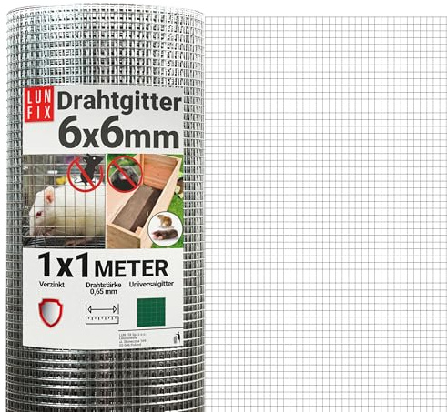 Drahtgitter feinmaschig 6x6 mm 0,65 mm 1x1 m 100x100 cm Hasendraht | Wühlmausgitter Kaninchendraht Maschendrahtzaun Volierendraht Rödeldraht Kaninchenzaun Metall Hasengitter