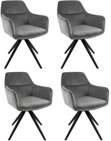 Kick Collection 4er Set Esszimmerstühl Tom - Grau - Modern und Hochwertig - Samtstoff und Metall - Erhältlich in vielen Farben