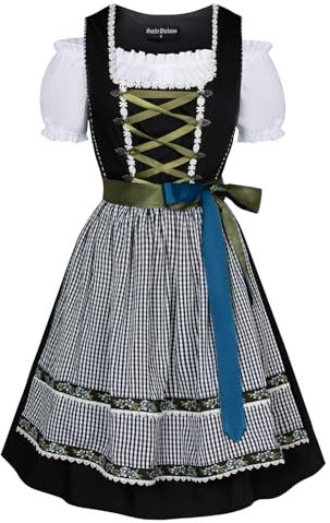 SCARLET DARKNESS Women Dirndl Dress 3 Pieces for Traditional Beer Festival Oktoberfest Midi Dirndl Dress Black White Plaid XL