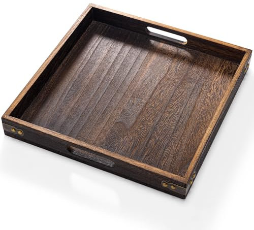 Yangbaga Plateau de Service Rectangulaire en Bois 33 x 33 cm avec Poignées pour Vaisselle, Boissons, Plateau de Petit-déjeuner, Plateau de Service, Plateau de Réception de Fête ou Plateau Décoratif