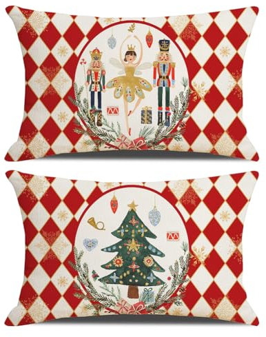 2 Stück Kissenbezug Weihnachten 50x30,Weihnachtskissenbezug Rechteck,Weihnachtsdeko Innen,Leinen Kissenhülle Weihnachten,Weihnachtsdeko Christmas Für Wohnzimmer Schlafzimmer Sofa Decorations (Stil-A)