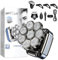 Glatzen Rasierer Herren Elektrisch - IPX7 Wasserdicht 5 in 1 LED Anzeige mit 8 Scherköpfe für Glatze Nass Trocken (silver-blue)