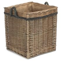 Panier à bûches en osier vieilli avec poignées en corde pour bois et petit bois pour cheminée ou rangement