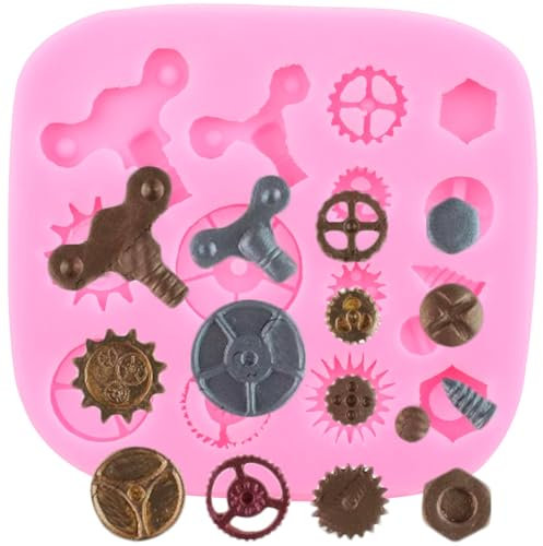 XMOLDNMS Silikon-Fondantformen Mit Steampunk-Zahnrad-Motiv Zahnrad-Form Für Schokolade Und Süßigkeiten Zum Dekorieren Von Zucker Kuchen Cupcake-Topper Blütenpaste Und Polymer-Ton