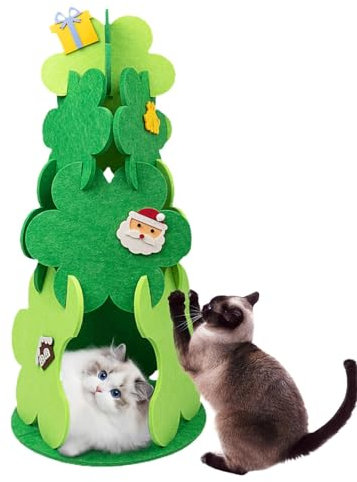 per gatti a forma di albero di Natale, cuccia per gatti assemblata, in feltro, a forma di albero di Natale, morbido e caldo, resistente ai graffi, resistente all'usura per tutte le stagioni per i