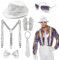 6 Stück Disco Glitzer Accessoires Herren Disco Karneval Outfit Accessories mit Hut,Hosenträger,Krawatte,Fliege,Handschuhe,Brille,Pailletten Kostüm Silber für Fasching Party,Jazz Performence (Silbrig)