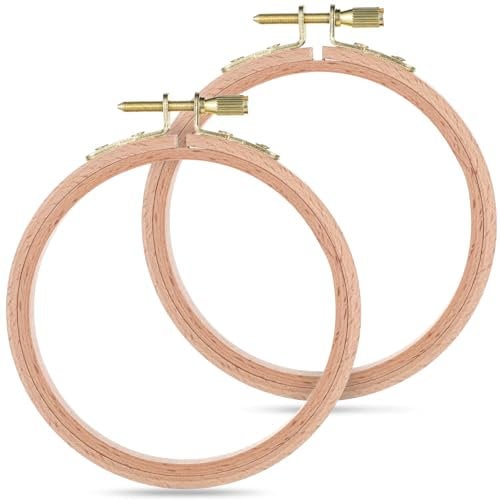 2 Stück Stickrahmen Holz 10CM verstellbarer Runder Stickrahmen Kreis Kreuzstich Reifen Runde Ring für Stickereien DIY-Werkzeuge