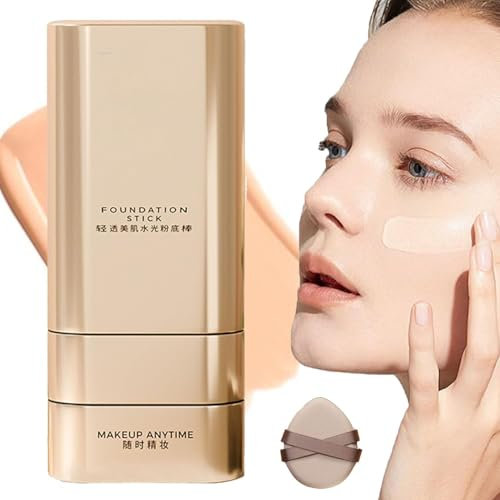 Beauty Foundation Stick, 2 in 1 Beauty Foundation, Multi-use Foundation Stick Makeup with Brush, Foundation Makeup for All Skin Types, Longwear Natural Finish (Natural Color, 20g)