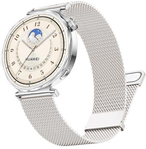 DEALELE Cinturino di ricambio compatibile con Huawei Watch GT5 Pro 42 mm / GT5 41 mm / GT4 41 mm / Garmin Venu 3S / Fossil Donna Gen 6, 18 mm in acciaio inox maglia milanese magnetica cinturino di