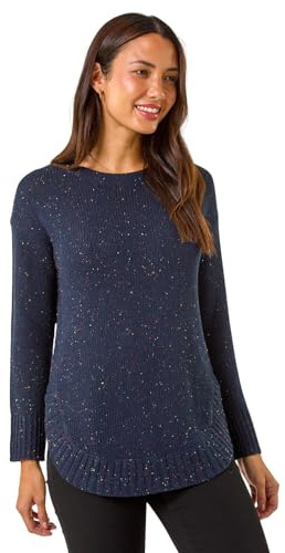 Roman Women Ribbed Jumper for Women UK Ladies Curved Hem Sweater Stitch Detail Pullover Chunky Knitwear Knit Winter Autumn Textured Oversized Soft Cosy Comfy - Midnight Blue - Size 12