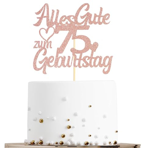 Sumerk Tortenaufsatz zum 75. Geburtstag in Roségold mit Glitzer, Doppelseitige Glitzer Tortendekoration zum 75. Geburtstag – 1 Stück