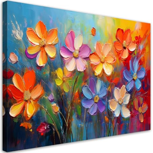 Feeby Leinwandbild - Bilder Wohnzimmer - Bunte Blumen Pastellkomposition - 60x40 1tlg - Deko Schlafzimmer - Wanddekoration - Aesthetic - Groß Moderne Bild - Foto auf Leinwand