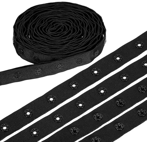 sourcing map 8 Yard Snap Button Tape, Polyester Plastic Snap Button Trim, Sewing Press Stud Ribbon Replacement for DIY Craft Clothes Fabric Sewing, Black