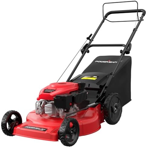 PowerSmart Tosaerba a gas semovente, 22 pollici, con motore OHV da 170 cc, ruote alte 2 in 1, a trazione posteriore, rosso