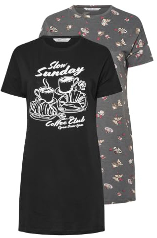 Yourset 2 Pack Curve & Blue Cat Print Nightdresses - Women's - Plus Size Curve