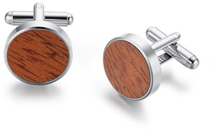 STJARNA Holz Manschettenknöpfe Herren Silber Edelstahl Cufflinks Hochzeit Schmuck