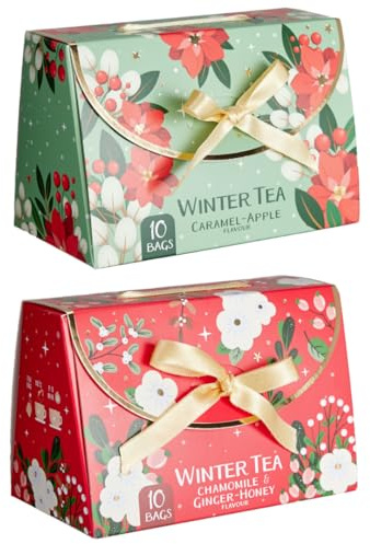Winter Tea Gift Set – Caramel Apple & Chamomile Ginger Honey – 20 Herbal Tea Bags, Christmas Tea, Spiced Apple, Fruit Tea Selection, Stocking Filler, Chai Spice Mix